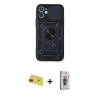 MARSİLYAN™- iPhone 11 Kılıf Ahenk Klasik - Siyah Bilvis 3D Cam Ekran Koruyucu + Kırmızı Rainbow Kamera Lens Koruma Cam