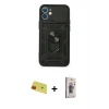 MARSİLYAN™- iPhone 11 Kılıf Ahenk Klasik - Siyah Bilvis 3D Cam Ekran Koruyucu + Kırmızı Rainbow Kamera Lens Koruma Cam