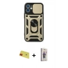 MARSİLYAN™- iPhone 11 Kılıf Ahenk Klasik - Siyah Bilvis 3D Cam Ekran Koruyucu + Kırmızı Rainbow Kamera Lens Koruma Cam