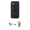 MARSİLYAN™- iPhone 11 Kılıf Ahenk Klasik - Siyah Bilvis 3D Cam Ekran Koruyucu + Pers Alüminyum Kamera Lens - GI