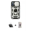 MARSİLYAN™- iPhone 11 Kılıf Ahenk Klasik - Siyah Bilvis 3D Cam Ekran Koruyucu + Kamera Lens Koruma Cam - SF
