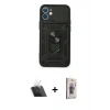 MARSİLYAN™- iPhone 11 Kılıf Ahenk Klasik - Siyah Bilvis 3D Cam Ekran Koruyucu + Kamera Lens Koruma Cam - SF