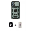 MARSİLYAN™- iPhone 11 Kılıf Ahenk Klasik - Siyah Bilvis 3D Cam Ekran Koruyucu + PVD Metal Kamera Lens - TU