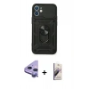 MARSİLYAN™- iPhone 11 Kılıf Ahenk Klasik - Siyah Bilvis 3D Mat Cam Ekran Koruyucu + Raze Metal Kamera Lens - MR