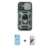 MARSİLYAN™- iPhone 11 Kılıf Ahenk Klasik - Siyah Bilvis 3D Mat Cam Ekran Koruyucu + Neon Fosforlu Kamera Lens - YL