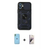 MARSİLYAN™- iPhone 11 Kılıf Ahenk Klasik - Siyah Bilvis 3D Mat Cam Ekran Koruyucu + Neon Fosforlu Kamera Lens - YL