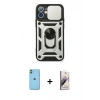 MARSİLYAN™- iPhone 11 Kılıf Ahenk Klasik - Siyah Bilvis 3D Mat Cam Ekran Koruyucu + Neon Fosforlu Kamera Lens - YL