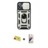 MARSİLYAN™- iPhone 11 Kılıf Ahenk Klasik - Siyah Bilvis 3D Mat Cam Ekran Koruyucu + Rainbow Kamera Lens Koruma Cam - KI