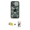 MARSİLYAN™- iPhone 11 Kılıf Ahenk Klasik - Siyah Bilvis 3D Mat Cam Ekran Koruyucu + Rainbow Kamera Lens Koruma Cam - KI