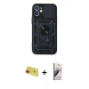 MARSİLYAN™- iPhone 11 Kılıf Ahenk Klasik - Siyah Bilvis 3D Mat Cam Ekran Koruyucu + Rainbow Kamera Lens Koruma Cam - KI