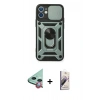 MARSİLYAN™- iPhone 11 Kılıf Ahenk Klasik - Siyah Bilvis 3D Mat Cam Ekran Koruyucu + Raze Metal Kamera Lens - KI