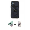 MARSİLYAN™- iPhone 11 Kılıf Ahenk Klasik - Siyah Bilvis 3D Mat Cam Ekran Koruyucu + Raze Metal Kamera Lens - KI