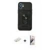 MARSİLYAN™- iPhone 11 Kılıf Ahenk Klasik - Siyah Bilvis 3D Mat Cam Ekran Koruyucu + Renkli Kamera Lens Koruma Cam - SI