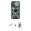 MARSİLYAN™- iPhone 11 Kılıf Ahenk Klasik - Siyah Bilvis 3D Mat Cam Ekran Koruyucu + Renkli Kamera Lens Koruma Cam - SI