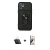 MARSİLYAN™- iPhone 11 Kılıf Ahenk Klasik - Siyah Bilvis 3D Mat Cam Ekran Koruyucu + Kamera Lens Koruma Cam - SF