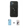 MARSİLYAN™- iPhone 11 Kılıf Ahenk Klasik - Siyah Bilvis 3D Mat Cam Ekran Koruyucu + Neon Fosforlu Kamera Lens - TU