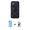 MARSİLYAN™- iPhone 11 Kılıf Ahenk Klasik - Siyah Bilvis 3D Mat Cam Ekran Koruyucu + Neon Fosforlu Kamera Lens - TU