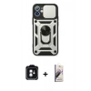 MARSİLYAN™- iPhone 11 Kılıf Ahenk Klasik - Siyah Bilvis 3D Mat Cam Ekran Koruyucu + PVD Metal Kamera Lens - YL