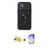 MARSİLYAN™- iPhone 11 Kılıf Ahenk Klasik - Siyah Bilvis 5in1 3D Magic Cam Ekran Koruyucu + Rainbow Kamera Lens Koruma Cam - KI