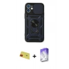 MARSİLYAN™- iPhone 11 Kılıf Ahenk Klasik - Siyah Bilvis 5in1 3D Magic Cam Ekran Koruyucu + Rainbow Kamera Lens Koruma Cam - KI