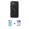 MARSİLYAN™- iPhone 11 Kılıf Ahenk Klasik - Siyah Bilvis 5in1 3D Magic Cam Ekran Koruyucu + Neon Fosforlu Kamera Lens - YL