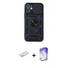 MARSİLYAN™- iPhone 11 Kılıf Ahenk Klasik - Siyah Bilvis 5in1 3D Magic Cam Ekran Koruyucu + Renkli Kamera Lens Koruma Cam - TU
