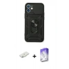 MARSİLYAN™- iPhone 11 Kılıf Ahenk Klasik - Siyah Bilvis 5in1 3D Magic Cam Ekran Koruyucu + Renkli Kamera Lens Koruma Cam - SI