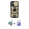 MARSİLYAN™- iPhone 11 Kılıf Ahenk Klasik - Siyah Bilvis 5in1 5D Magic Hayalet Cam Ekran Koruyucu + Raze Metal Kamera Lens - KI