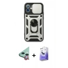 MARSİLYAN™- iPhone 11 Kılıf Ahenk Klasik - Siyah Bilvis 5in1 5D Magic Hayalet Cam Ekran Koruyucu + Raze Metal Kamera Lens - KI