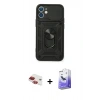 MARSİLYAN™- iPhone 11 Kılıf Ahenk Klasik - Siyah Bilvis 5in1 5D Magic Hayalet Cam Ekran Koruyucu + Pers Alüminyum Kamera Lens - KI