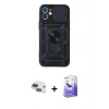 MARSİLYAN™- iPhone 11 Kılıf Ahenk Klasik - Siyah Bilvis 5in1 5D Magic Hayalet Cam Ekran Koruyucu + Pers Alüminyum Kamera Lens - LT