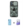 MARSİLYAN™- iPhone 11 Kılıf Ahenk Klasik - Siyah Bilvis 5in1 5D Magic Hayalet Cam Ekran Koruyucu + Mavi Neon Fosforlu Kamera Lens
