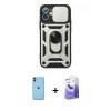 MARSİLYAN™- iPhone 11 Kılıf Ahenk Klasik - Siyah Bilvis 5in1 5D Magic Hayalet Cam Ekran Koruyucu + Neon Fosforlu Kamera Lens - TU