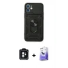 MARSİLYAN™- iPhone 11 Kılıf Ahenk Klasik - Siyah Bilvis 5in1 5D Magic Hayalet Cam Ekran Koruyucu + PVD Metal Kamera Lens - YL