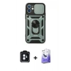 MARSİLYAN™- iPhone 11 Kılıf Ahenk Klasik - Siyah Bilvis 5in1 5D Magic Hayalet Cam Ekran Koruyucu + PVD Metal Kamera Lens - MI