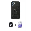 MARSİLYAN™- iPhone 11 Kılıf Ahenk Klasik - Siyah Bilvis 5in1 5D Magic Hayalet Cam Ekran Koruyucu + PVD Metal Kamera Lens - MI