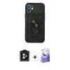 MARSİLYAN™- iPhone 11 Kılıf Ahenk Klasik - Siyah Bilvis 5in1 5D Magic Hayalet Cam Ekran Koruyucu + PVD Metal Kamera Lens - SH