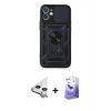 MARSİLYAN™- iPhone 11 Kılıf Ahenk Klasik - Siyah Bilvis 5in1 5D Magic Hayalet Cam Ekran Koruyucu + Raze Metal Kamera Lens - GS