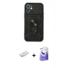 MARSİLYAN™- iPhone 11 Kılıf Ahenk Klasik - Siyah Bilvis 5in1 5D Magic Hayalet Cam Ekran Koruyucu + Renkli Kamera Lens Koruma Cam - SI