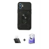 MARSİLYAN™- iPhone 11 Kılıf Ahenk Klasik - Siyah Bilvis 5in1 5D Magic Hayalet Cam Ekran Koruyucu + Kamera Lens Koruma Cam - SF