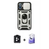 MARSİLYAN™- iPhone 11 Kılıf Ahenk Klasik - Siyah Bilvis 5in1 5D Magic Hayalet Cam Ekran Koruyucu + PVD Metal Kamera Lens - SH