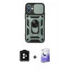 MARSİLYAN™- iPhone 11 Kılıf Ahenk Klasik - Siyah Bilvis 5in1 5D Magic Hayalet Cam Ekran Koruyucu + PVD Metal Kamera Lens - TU