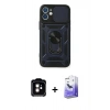 MARSİLYAN™- iPhone 11 Kılıf Ahenk Klasik - Siyah Bilvis 5in1 5D Magic Hayalet Cam Ekran Koruyucu + PVD Metal Kamera Lens - TU