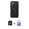 MARSİLYAN™- iPhone 11 Kılıf Ahenk Klasik - Siyah Bilvis 5in1 5D Magic Hayalet Cam Ekran Koruyucu + PVD Metal Kamera Lens - TU