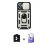 MARSİLYAN™- iPhone 11 Kılıf Ahenk Klasik - Siyah Bilvis 5in1 5D Magic Hayalet Cam Ekran Koruyucu + PVD Metal Kamera Lens - TU