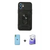 MARSİLYAN™- iPhone 11 Kılıf Ahenk Klasik - Siyah Bilvis 5in1 5D Magic Hayalet Cam Ekran Koruyucu + Neon Fosforlu Kamera Lens - YL