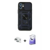 MARSİLYAN™- iPhone 11 Kılıf Ahenk Klasik - Siyah Bilvis 5in1 5D Magic Hayalet Cam Ekran Koruyucu + Pers Alüminyum Kamera Lens - YL