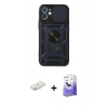MARSİLYAN™- iPhone 11 Kılıf Ahenk Klasik - Siyah Bilvis 5in1 5D Magic Hayalet Cam Ekran Koruyucu + Renkli Kamera Lens Koruma Cam - YL