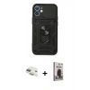 MARSİLYAN™- iPhone 11 Kılıf Ahenk Klasik - Siyah Bilvis Hayalet Cam Ekran Koruyucu + Pers Alüminyum Kamera Lens - GD