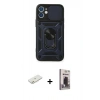 MARSİLYAN™- iPhone 11 Kılıf Ahenk Klasik - Siyah Bilvis Hayalet Cam Ekran Koruyucu + Renkli Kamera Lens Koruma Cam - TU